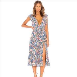 MAJORELLE MISTWOOD MIDI DRESS BLUE MULTI SZ SMALL